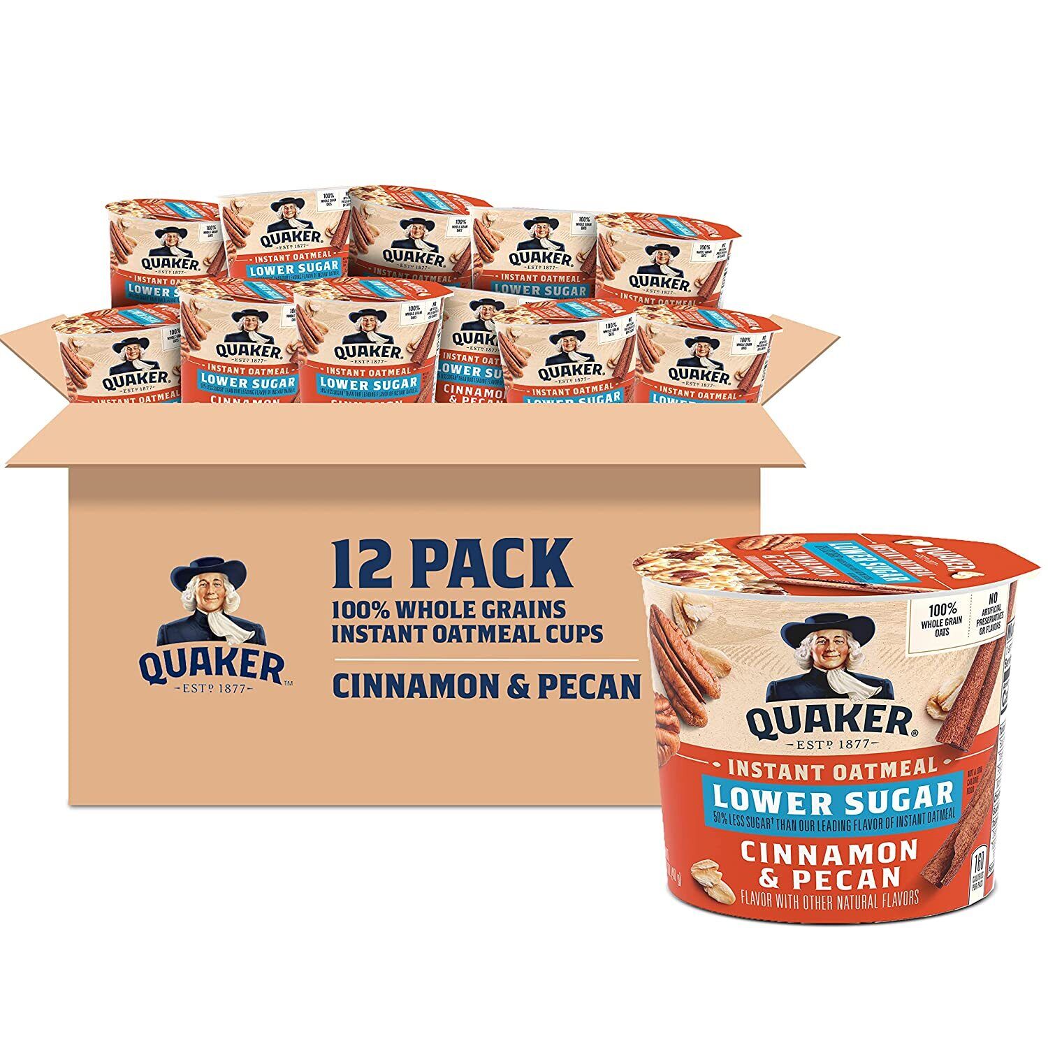 Quaker Instant Oatmeal Express Cups, Cinnamon Pecan, 1.41 Ounce 12 Pack