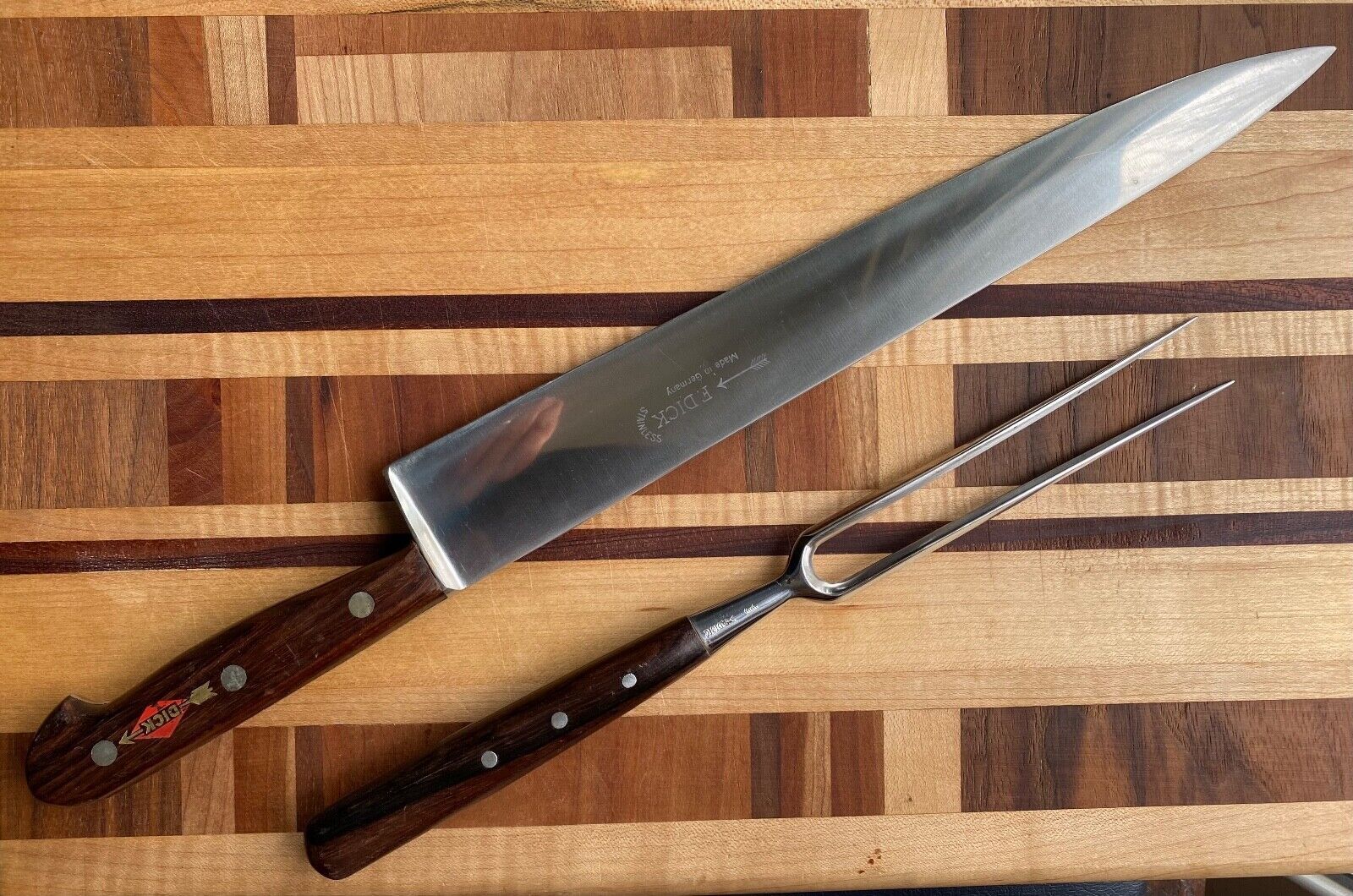 Vintage F DICK KNIFE & FORK carving set 12.5\