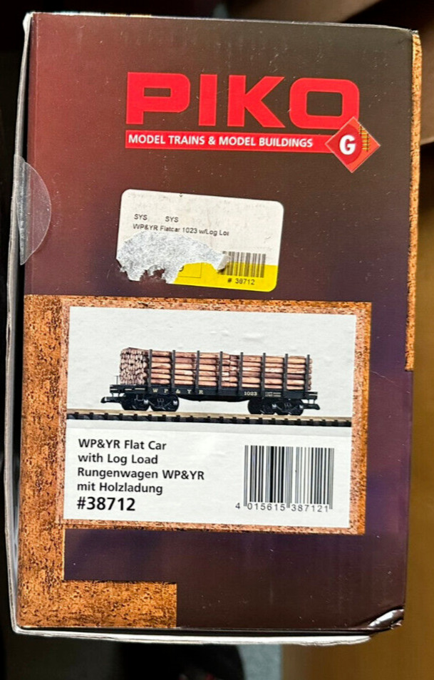 PIKO #38712 G Scale American Rolling Stock WP&YR Log Load  Discontinued NIB