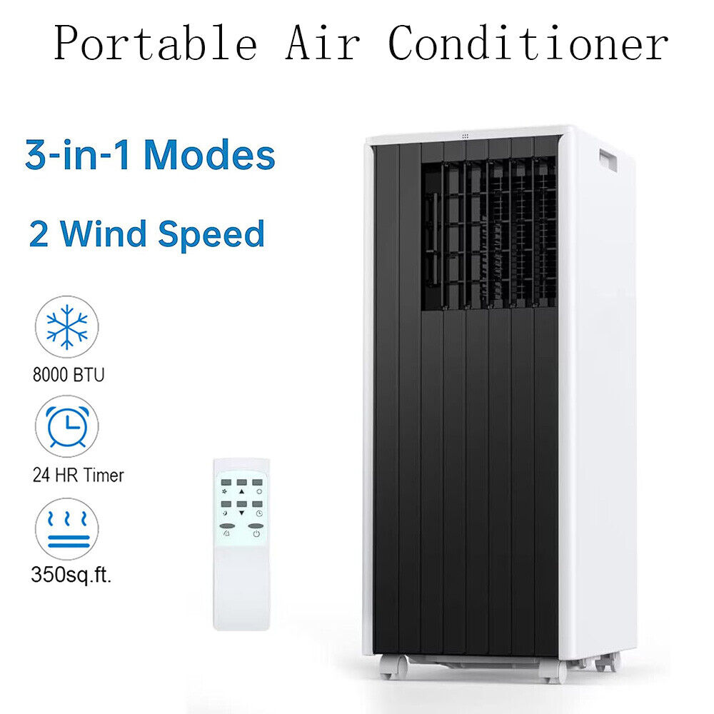 8000BTU Portable Air Conditioner 3-in-1 AC Unit W/ Remote Control & Dehumidifier
