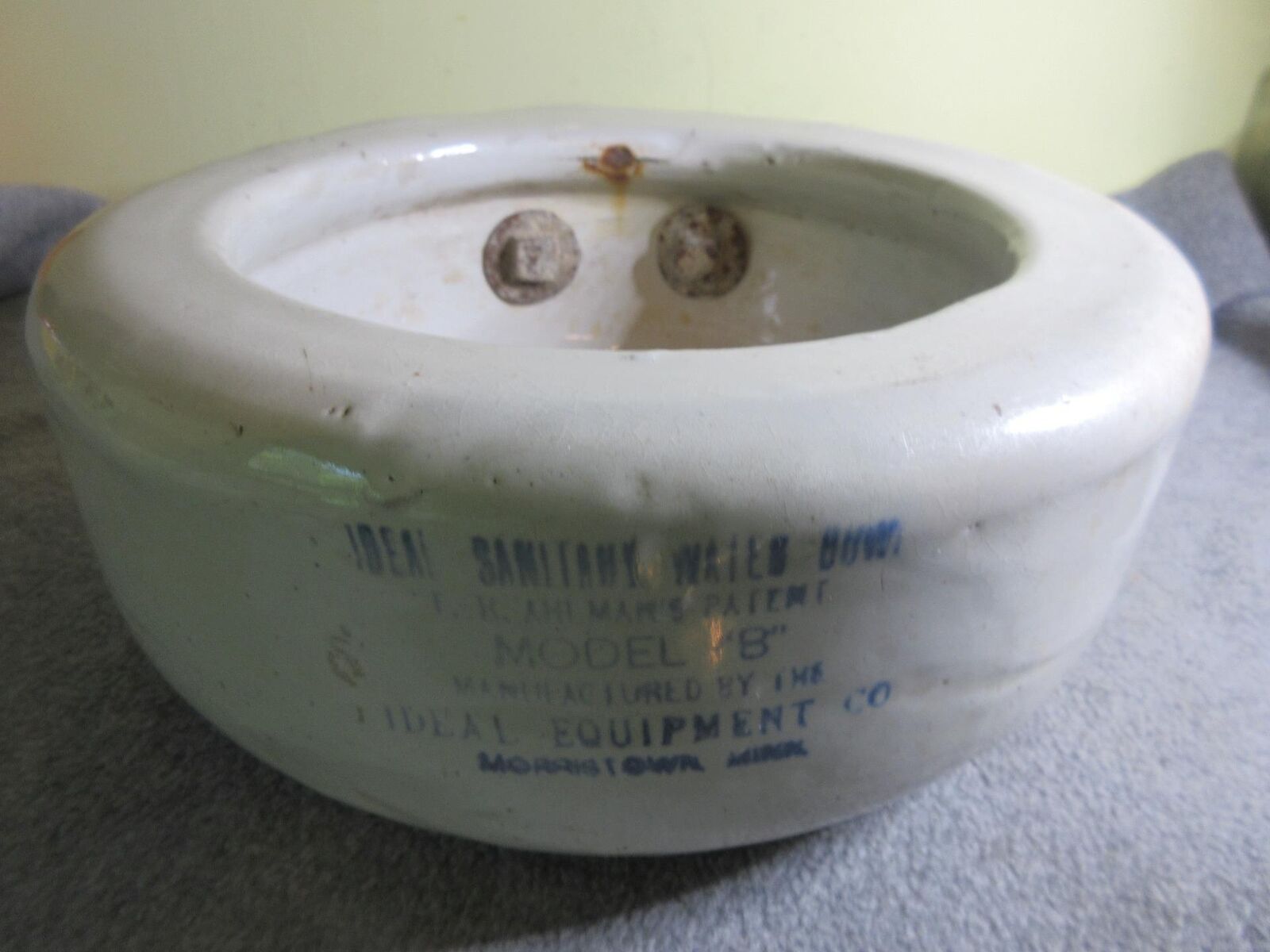 Antique Ideal Sanitary Water Bowl Stoneware Original Model B Morristown Mn.
