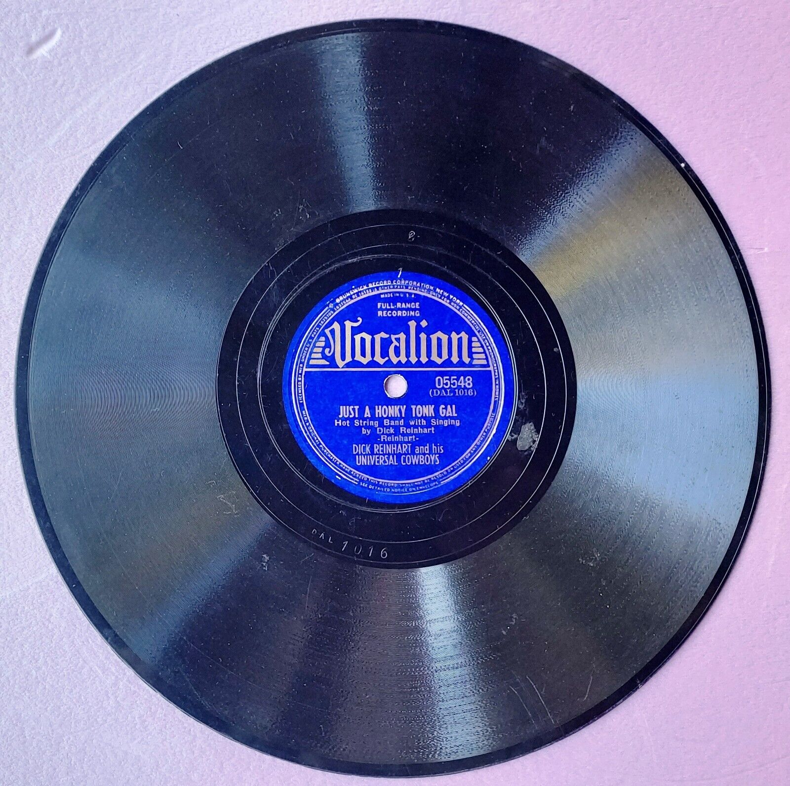 COUNTRY 78: DICK REINHART/UNIVERSAL COWBOYS Just a Honky Tonk Gal VOCALION *HEAR