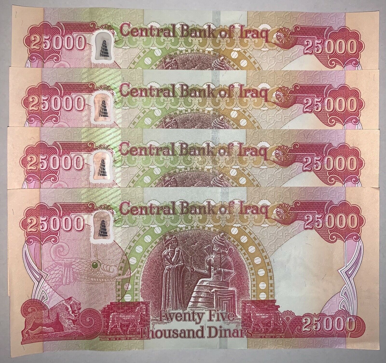 100K Authentic Iraqi Dinars 4 × 25K CRISP BANKNOTES FLAWLESS 2020 New Security 