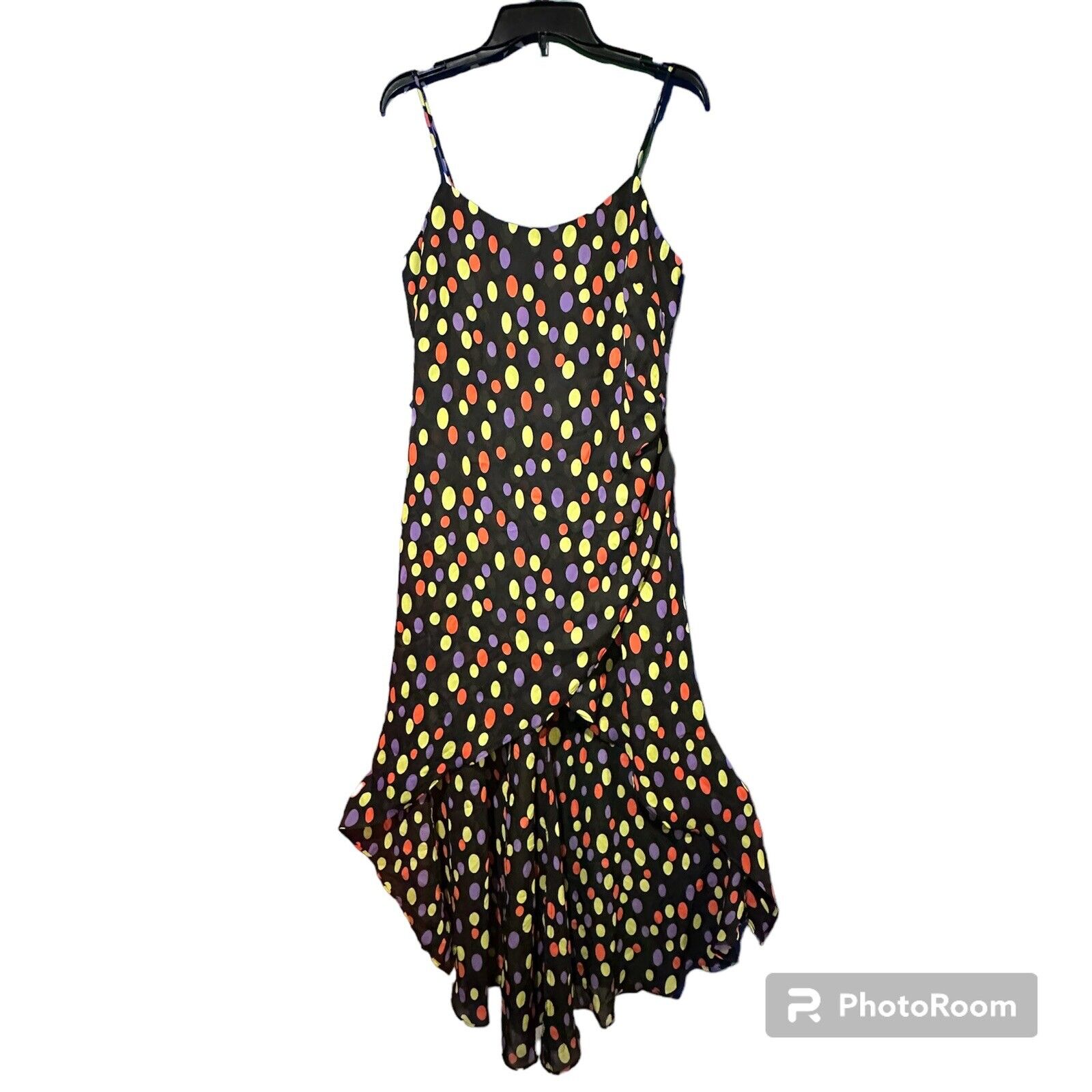 Vintage A.B. Lambdin Women\'s Size 10 Black Colorful Polka Dot Sleeveless Dress