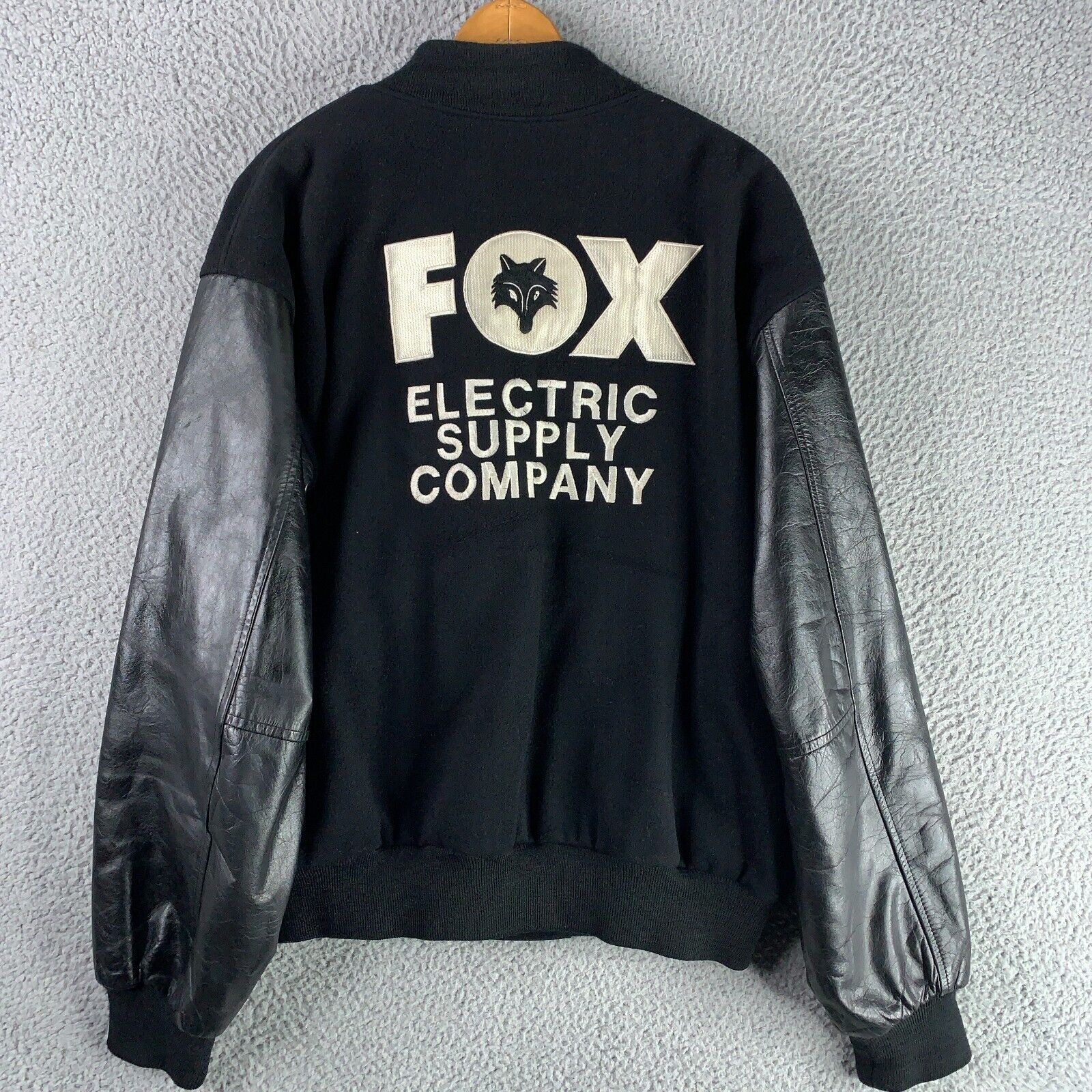 Vintage Leather Bomber Jacket Adult Extra Large Black Wool Fox Electric