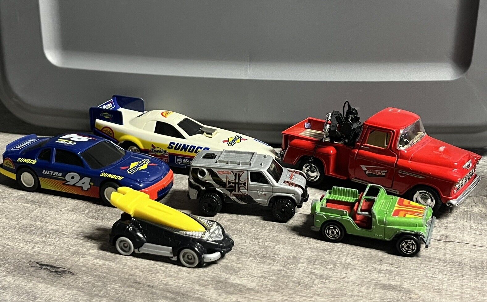 Lot Of Vintage Toy Race Cars, Jeep & Trucks Hot Wheels, Mattel, Sunoco- 1977- 00