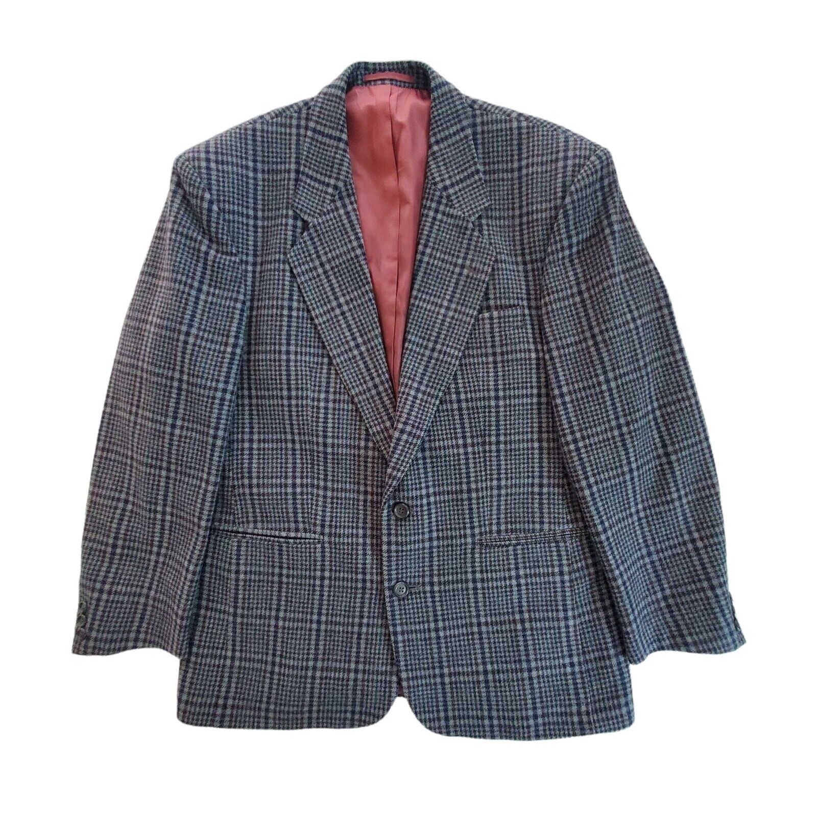 Classic Atlas Men\'s Size 42R Gray Blue Plaid Pure Lambswool Coat Blazer Jacket