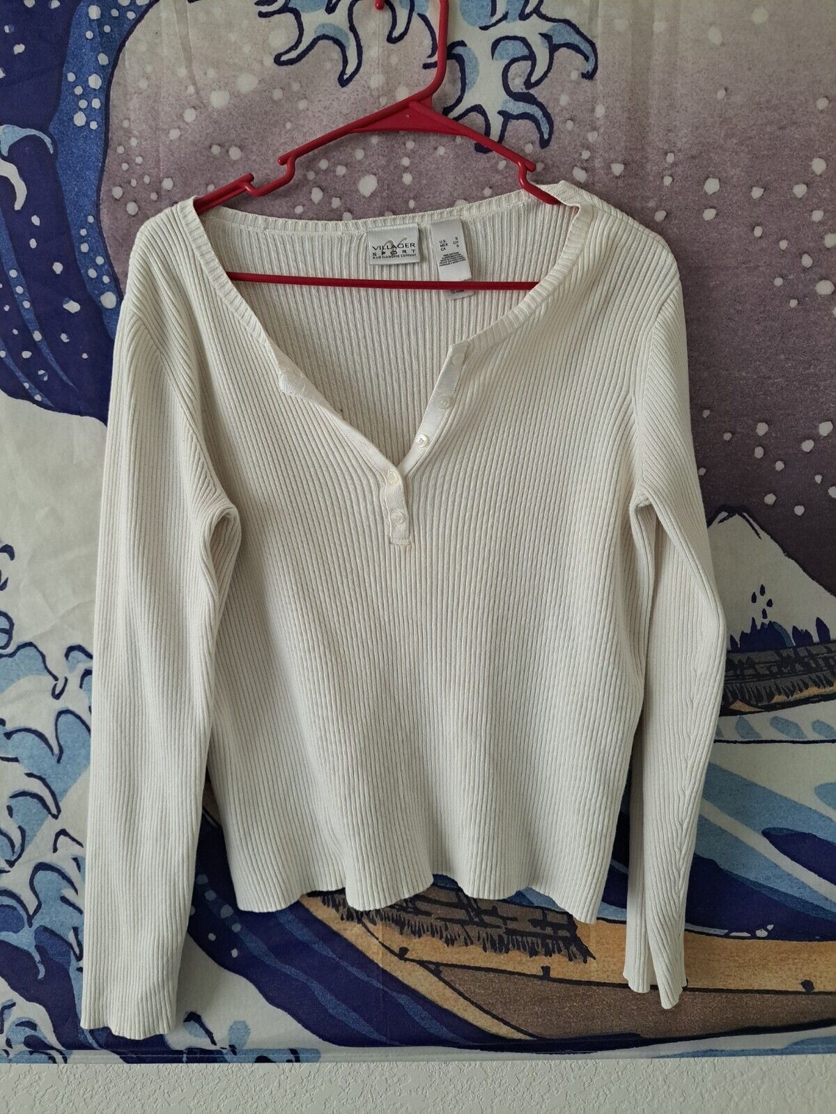 Vintage villager sport liz claiborne Ribbed Cropped Cream Sweater Womens Small