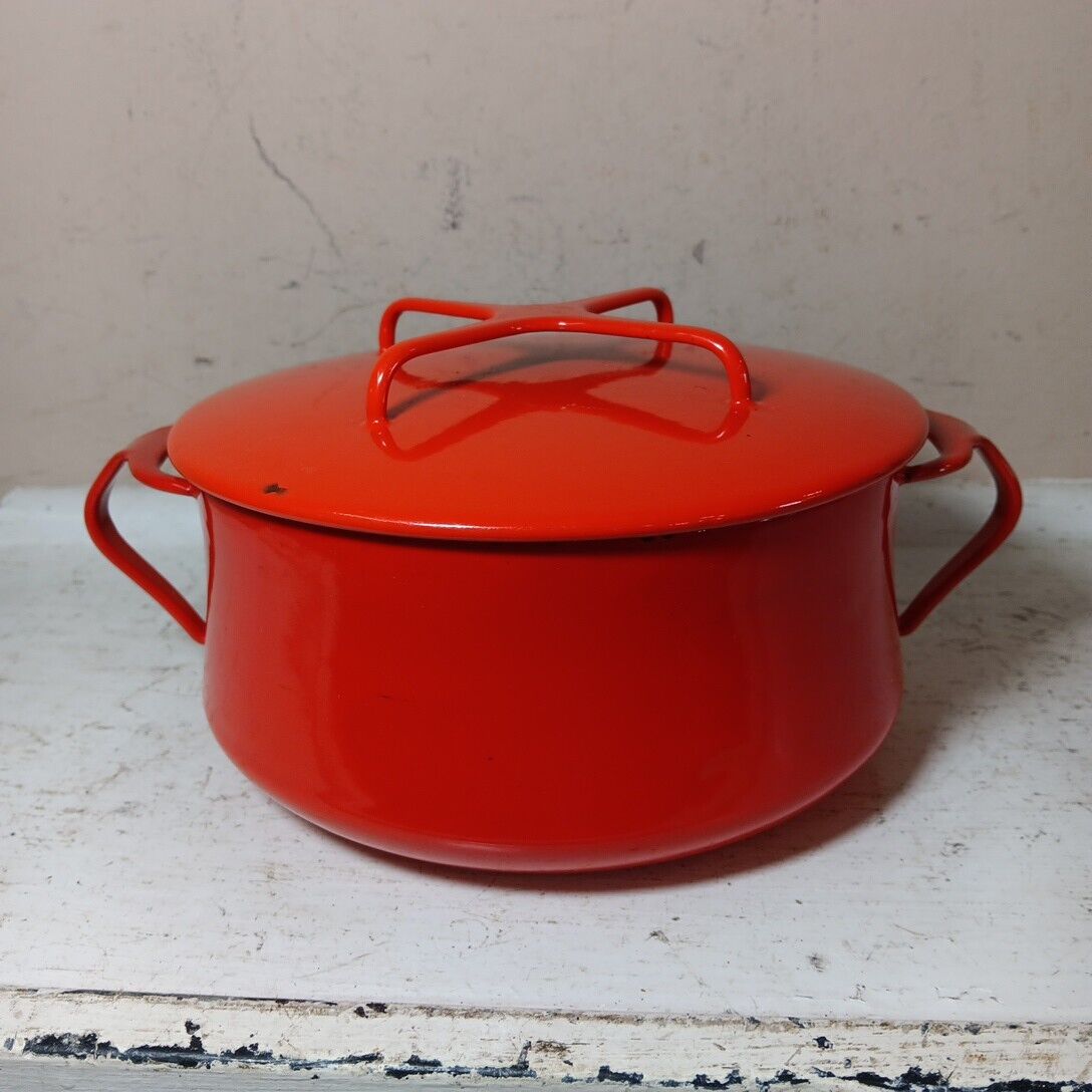 Dansk Designs Denmark Red Enamel 7” inch Pot Cookware Preowned Condition 