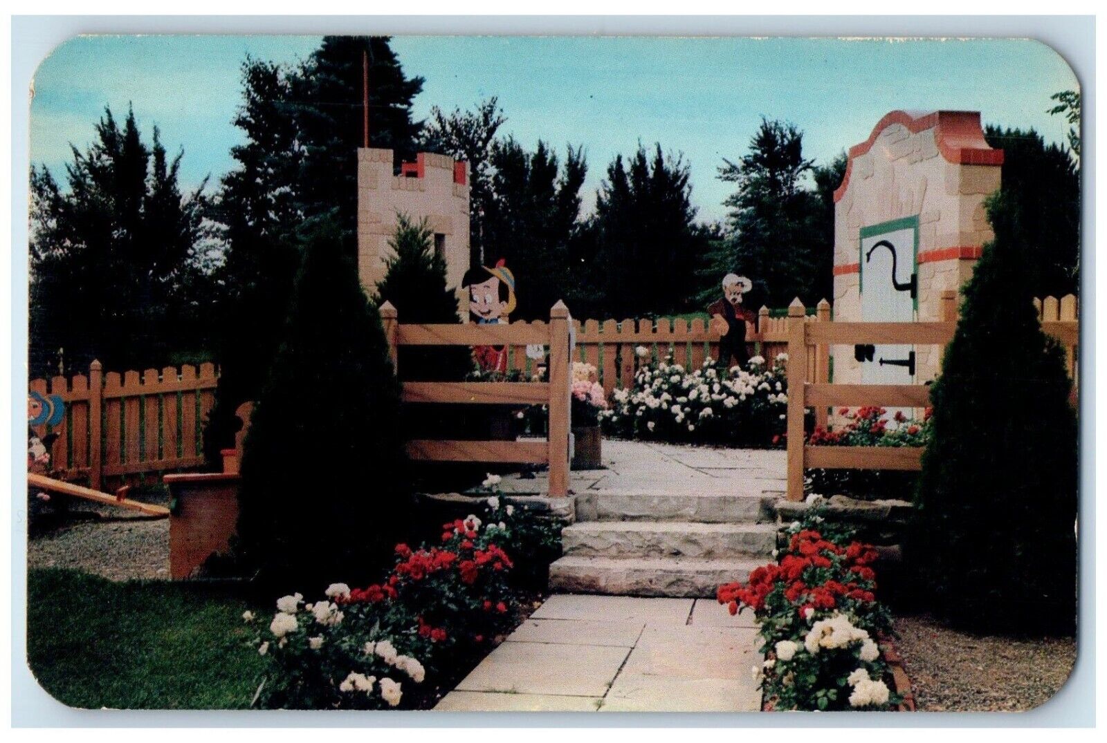 c1930\'s Jackson & Perkins Rose Garden Newark NY, Pinocchio Story Book Postcard