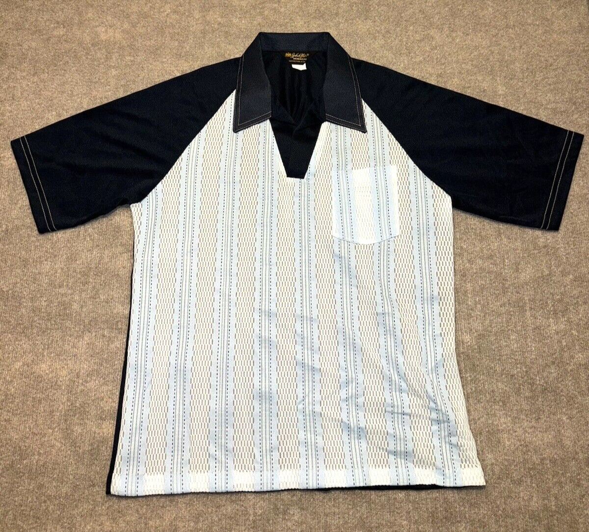 Vintage John Blair Shirt Men XL 100% Polyester Blue Geometric Classic 70s Dapper