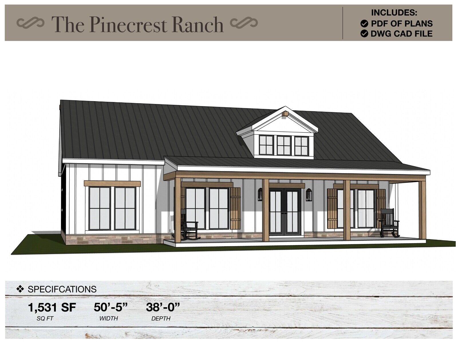 1,531 SQ FT Ranch House, 50\'-5\