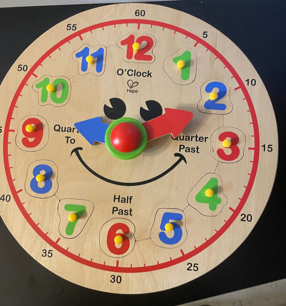 Hape Happy Hour Wood Clock Teaching Time & Numbers Puzzle Made in Switzerland