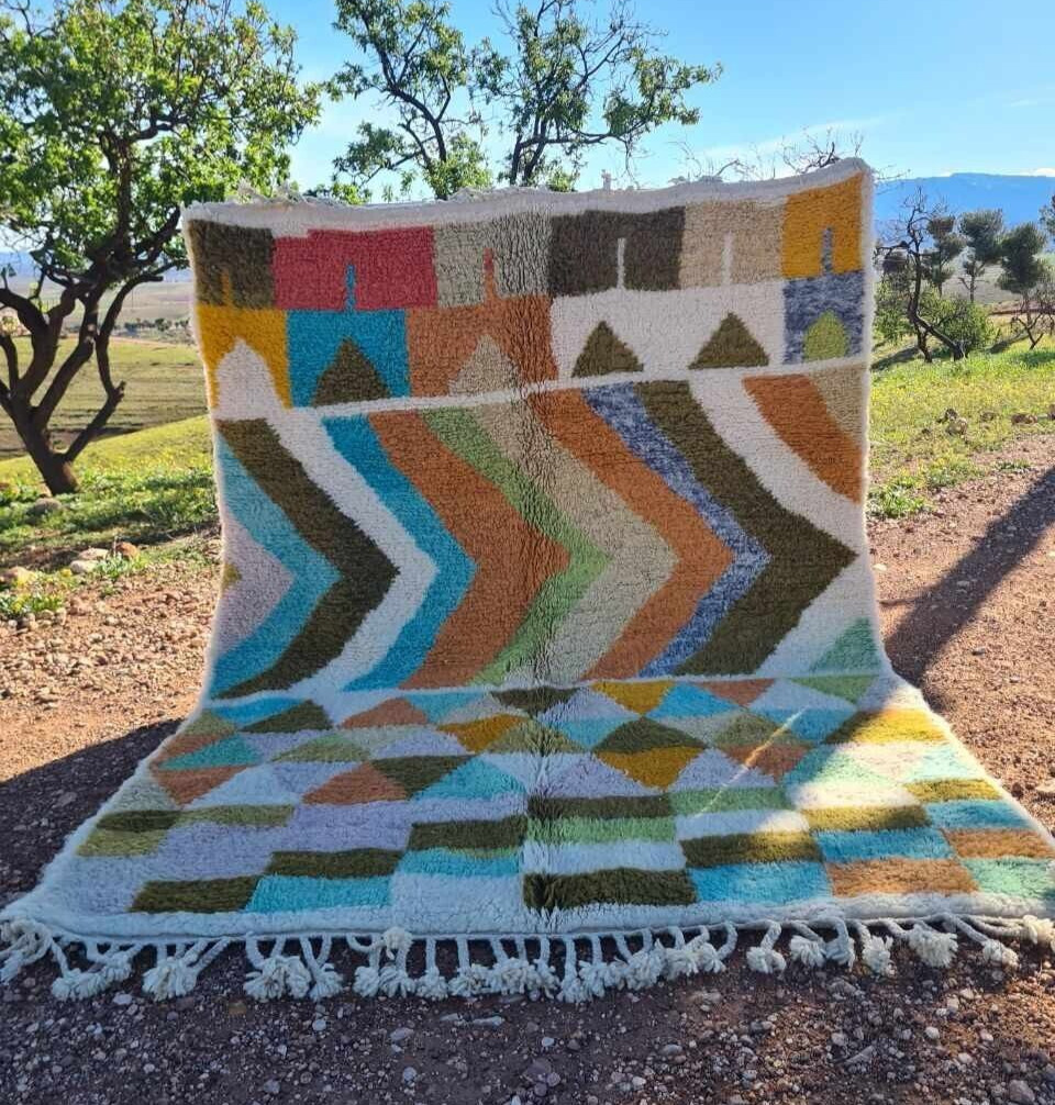 Moroccan Rug Beni ourain Handmade Berber 6.7x9.7 ft Colorful wool   boho Rug