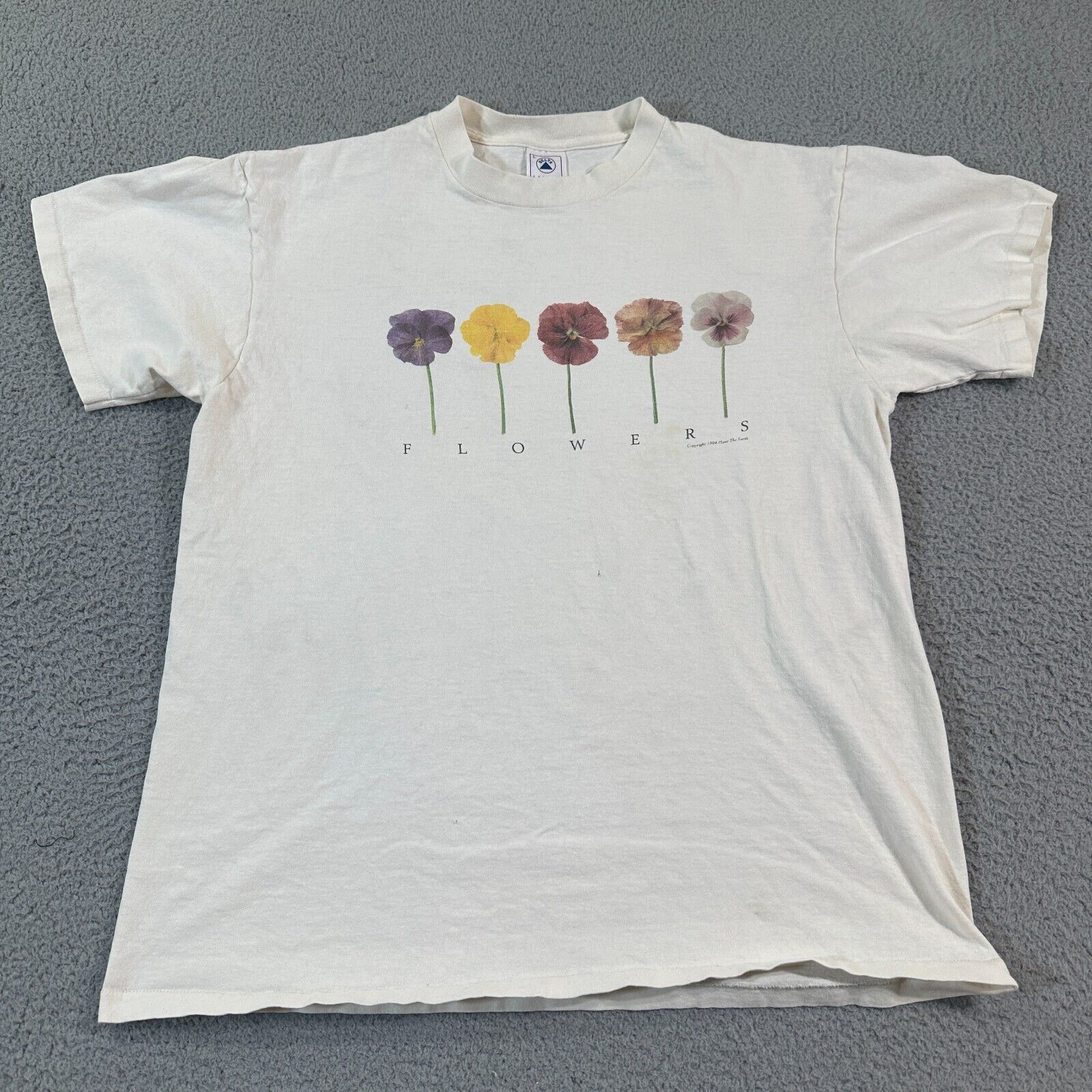Vintage 1995 Planet Earth “ Flowers” T-Shirt White Tee Size Large Made In USA