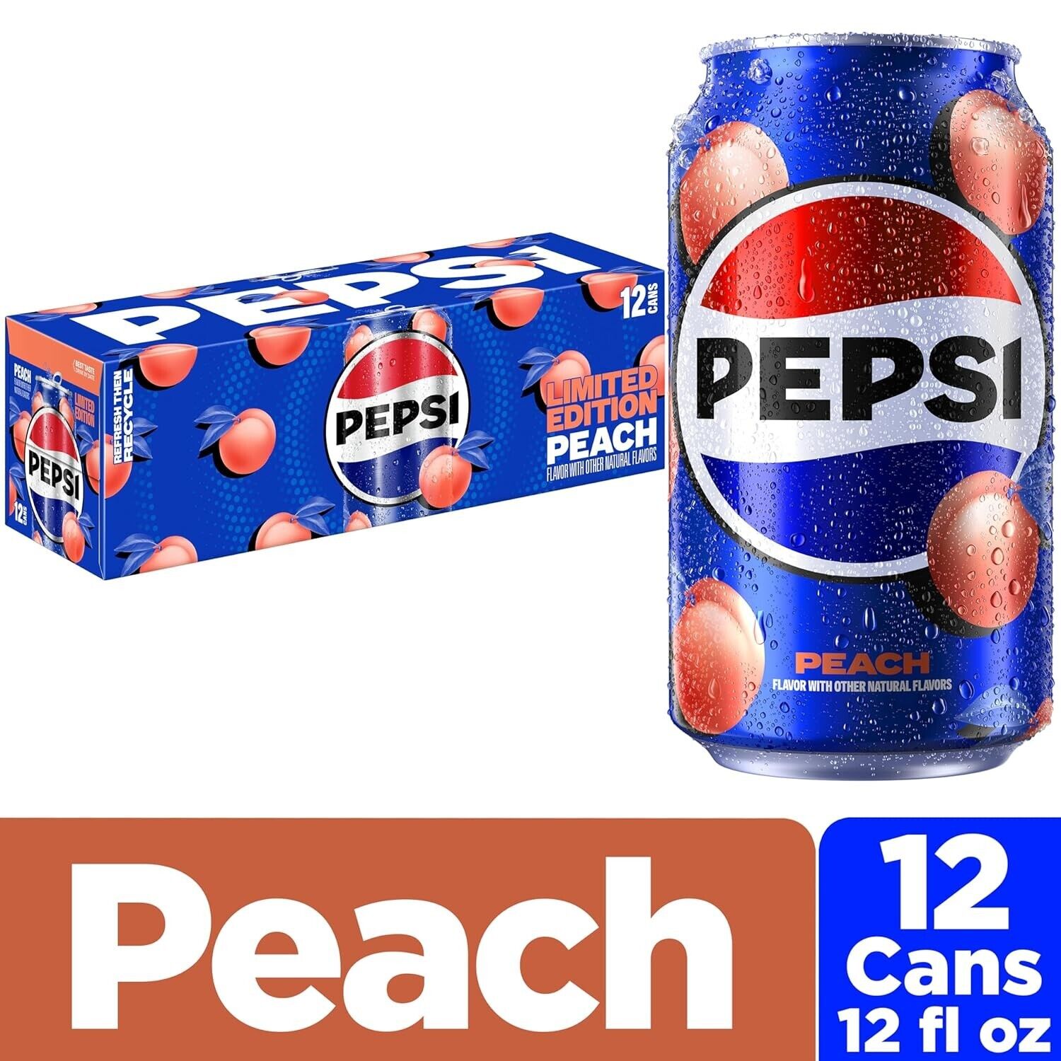 Pepsi Peach -Pepsi Cola Soda Pop Peach Limited Edition 12 fl oz 12 cans- PRESALE