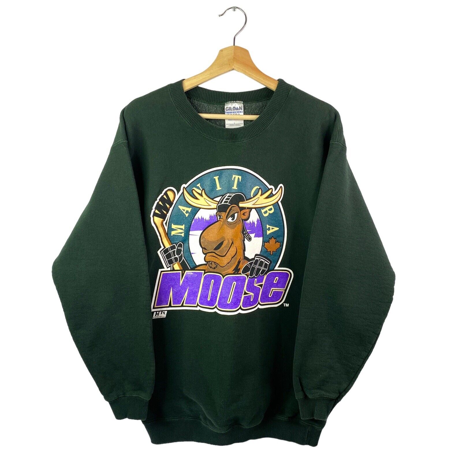 VTG Manitoba Moose Crewneck AHL Hockey Fan 90s Retro Spell Out Mickey Size Large