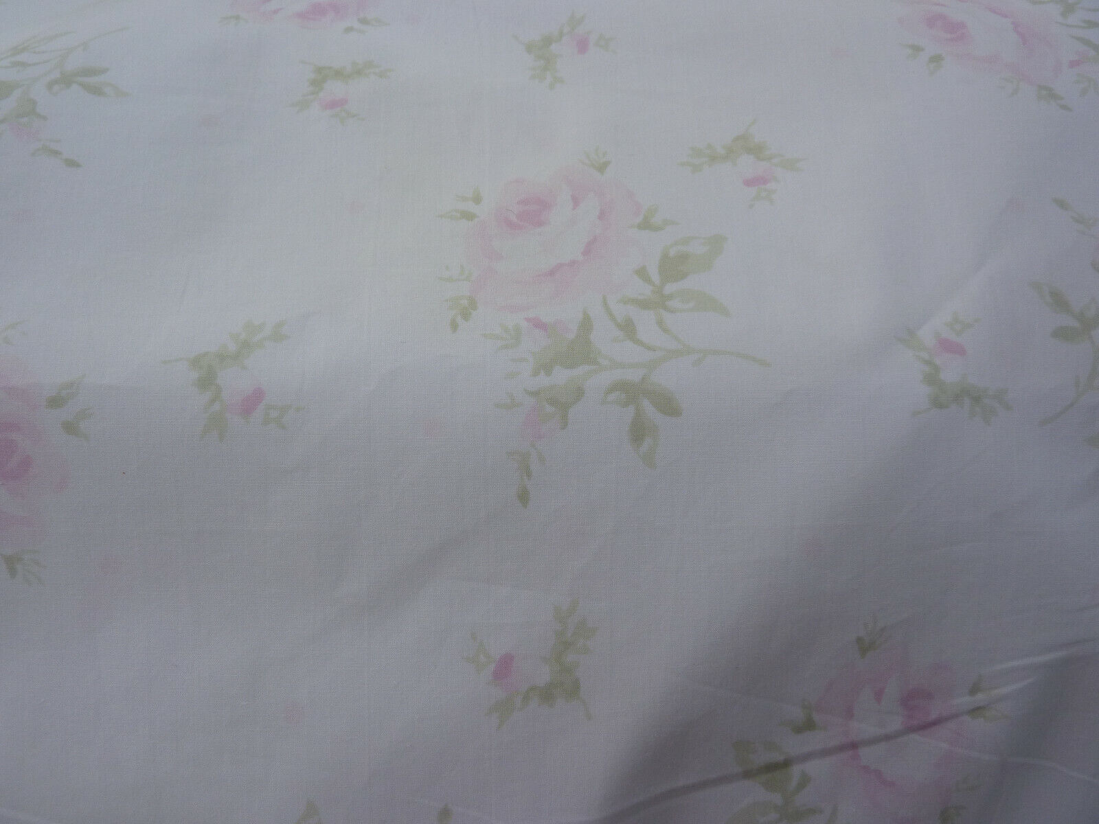 Chic House Inc Faded PINK Shabby Cabbage Roses on White Cotton Poplin 50