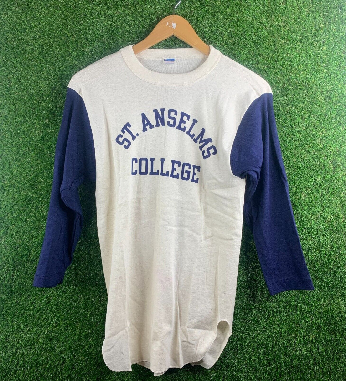 Vintage 1970s Champion St. Anselms Rare Gray T-Shirt Size Med Base Ball