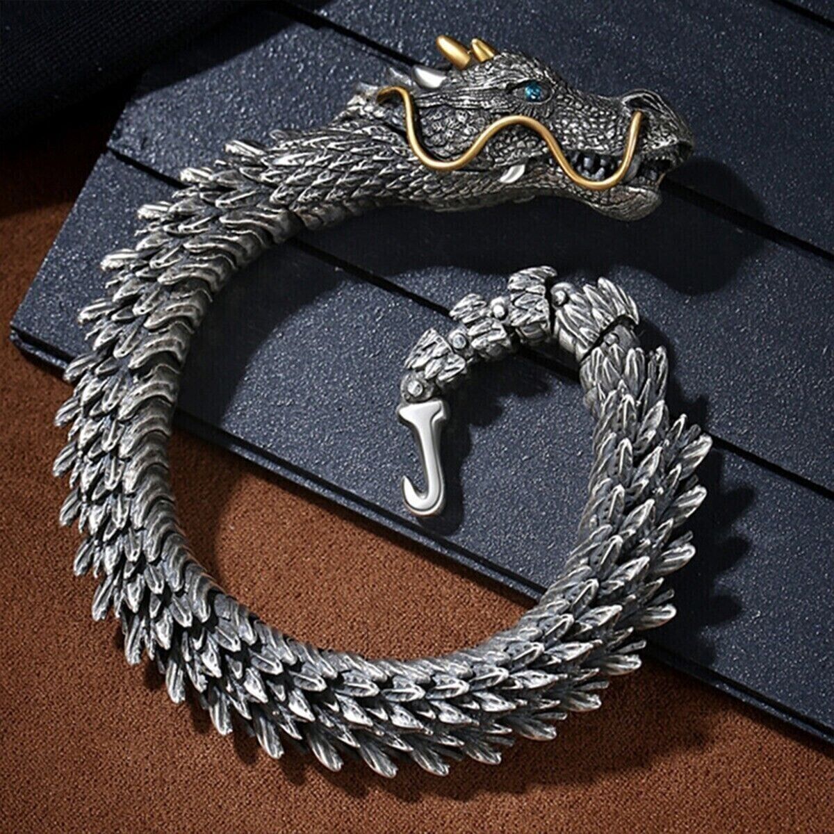 Vintage Viking 3D Dragon Link Bracelet Stainless Steel Punk Luck Bangle For Men