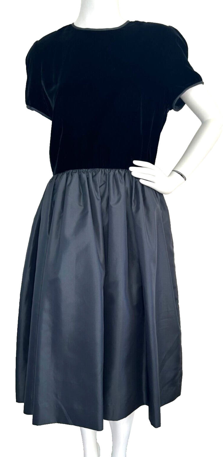 Vintage Albert Nipon Formal Dress Velvet Top Taffeta Skirt Crinoline Black L EUC