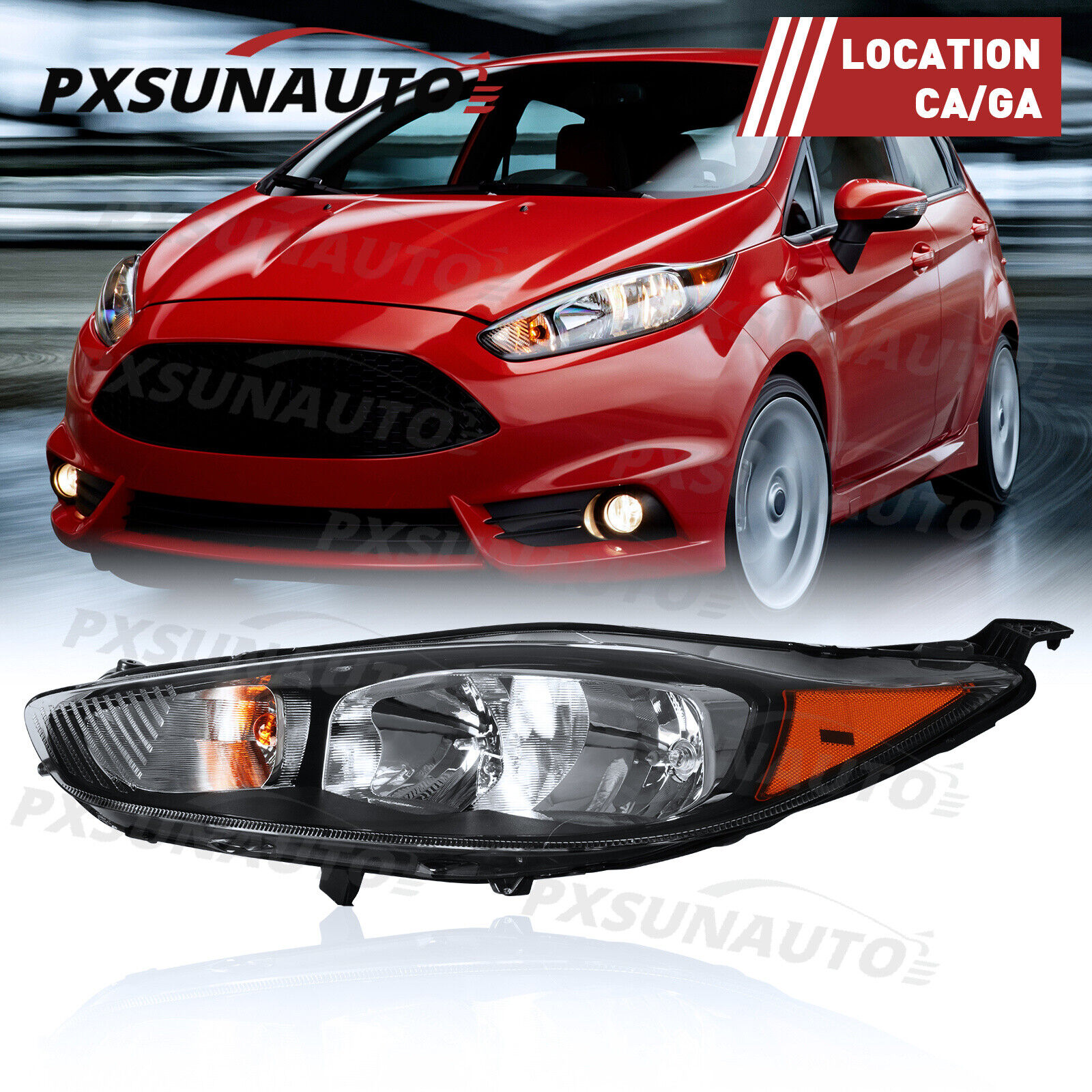 For 2014-2018 Ford Fiesta Black Headlights Headlamps Replacement 14-18 Left LH