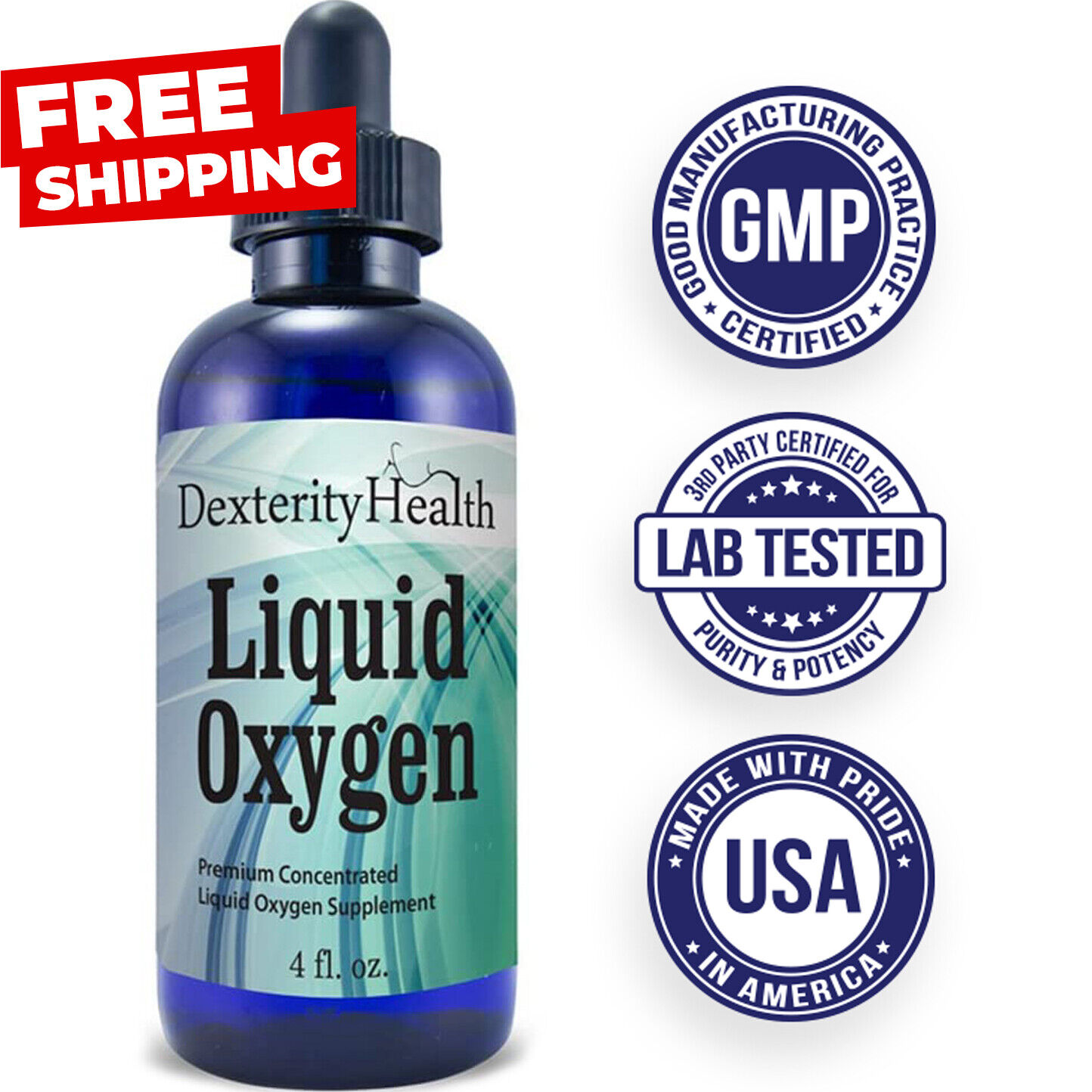 Liquid Oxygen Drops 4 oz. Dropper-Top Vegan 100% Pure Energy Stamina USA