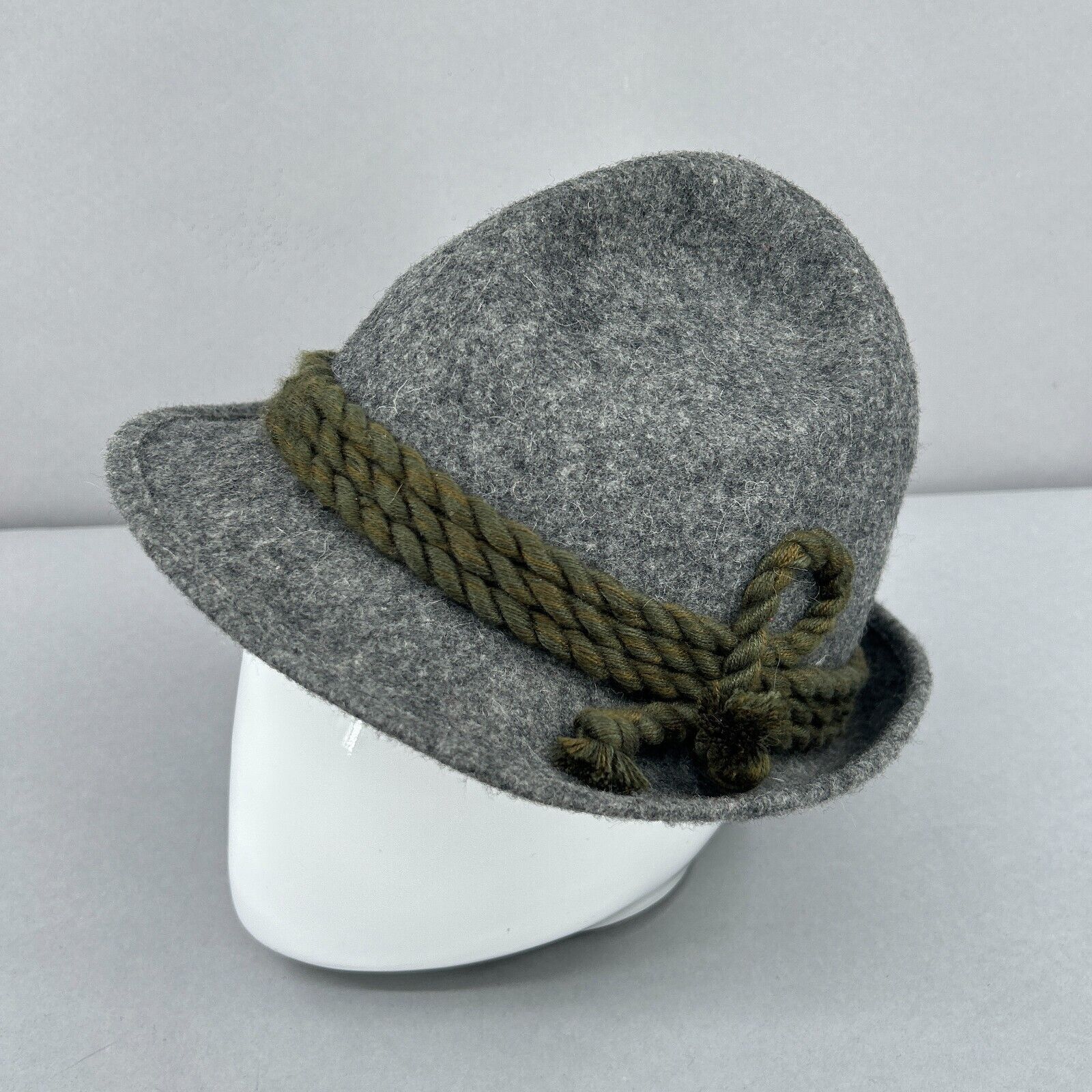 Vintage SEEBERGER Trilby Fedora Wool Felt Rope Cap Hat Charcoal Gray 7 1/8