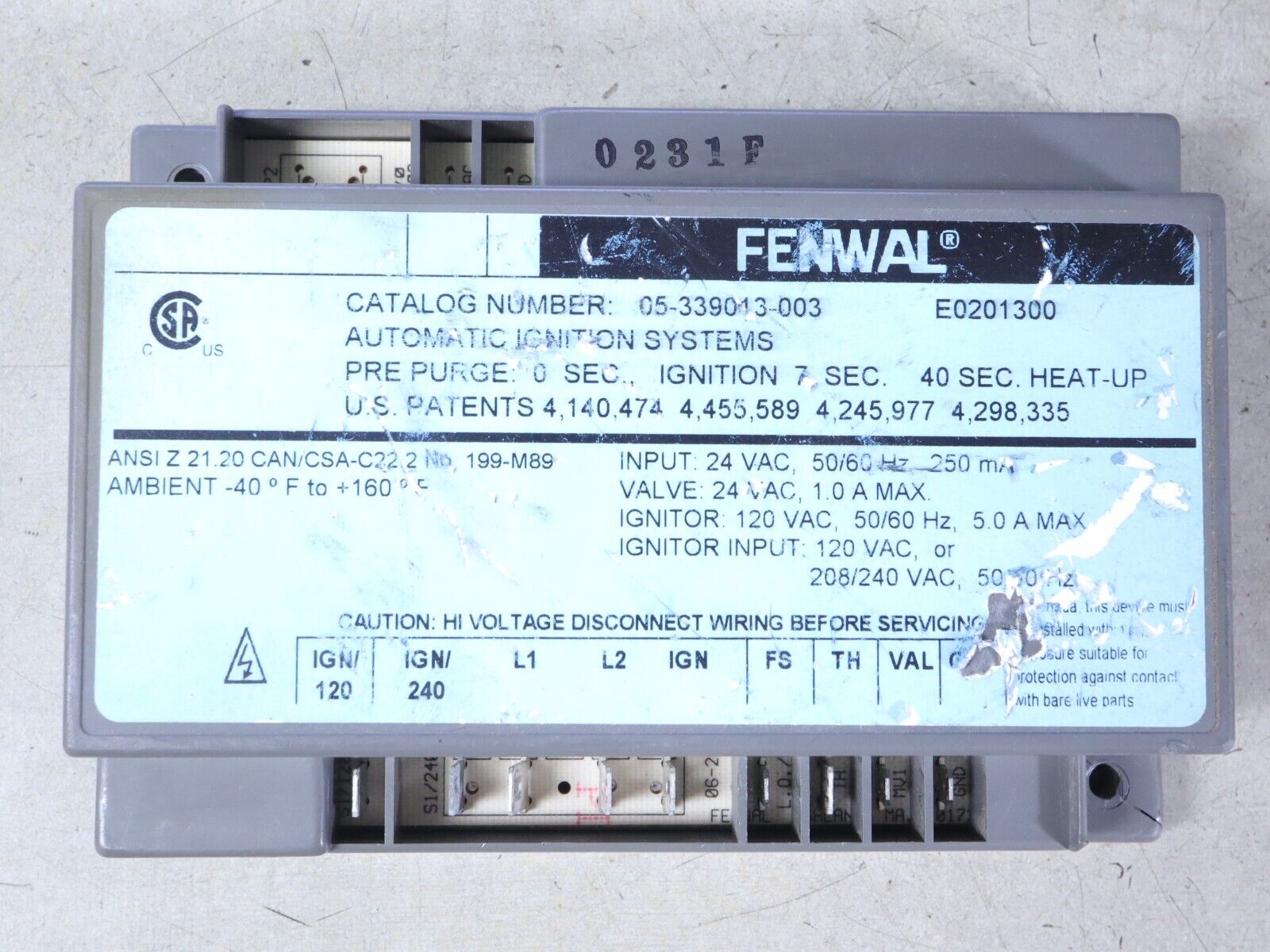 FENWAL 05-339013-003 Ignition Control Module E0201300