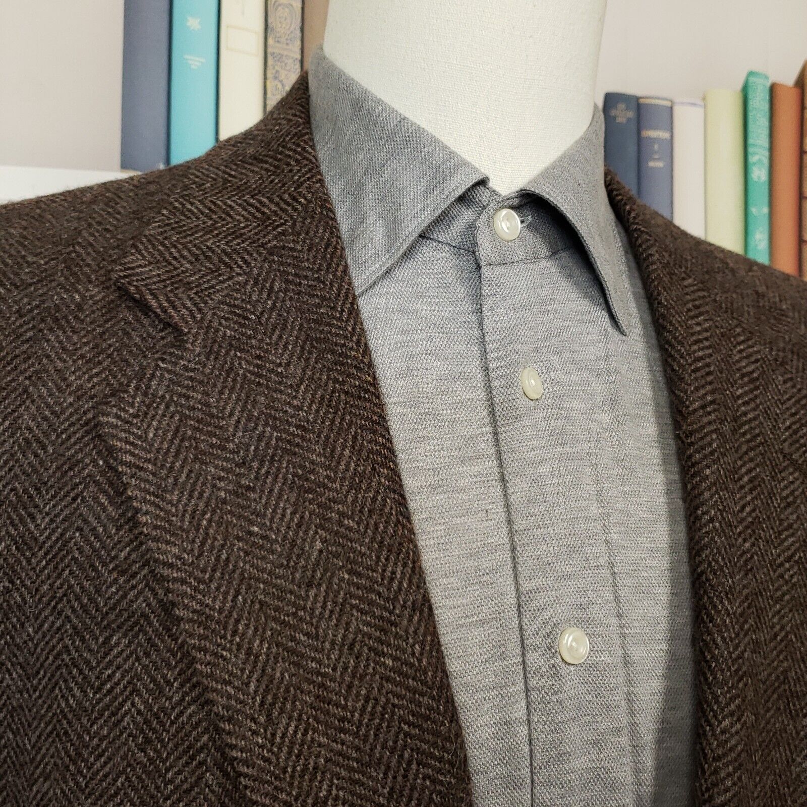 Hart Schaffner Marx Tweed Vintage Blazer Mens 42L Brown Herringbone Two Button