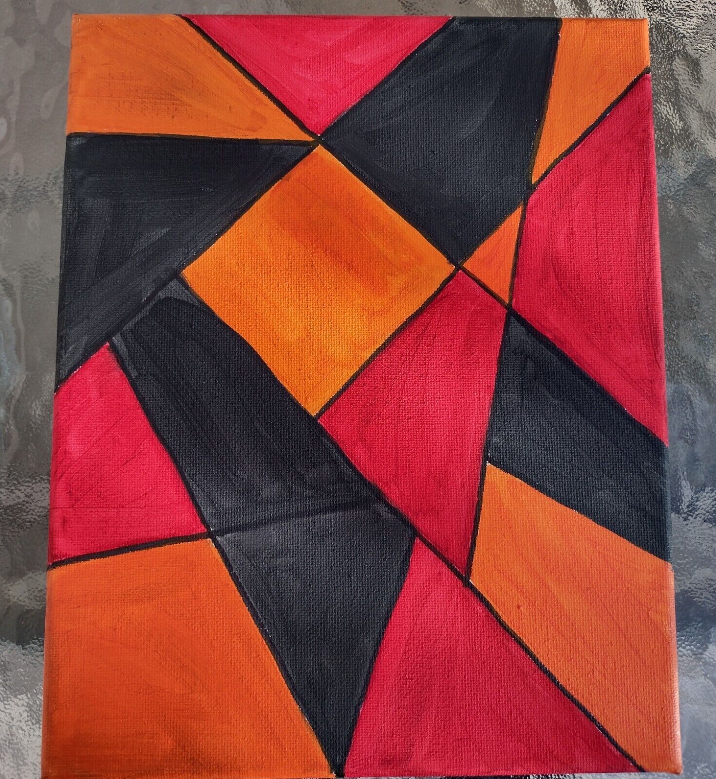 Handpainted Orange/Red Geometric Abstract Acrylic Painting On Canvas OOAK 8x10\