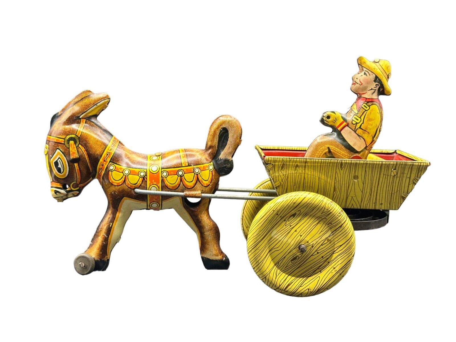 Vintage Louis Marx Balky Mule Cart & Donkey Tin Lithograph Wind-Up Toy