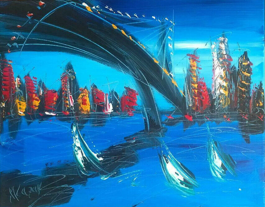 CITYSCAPE ABSTRACT ORIGINAL   FINE ART Painting IMPRESSIONIST KAZAV  FQWEEF4