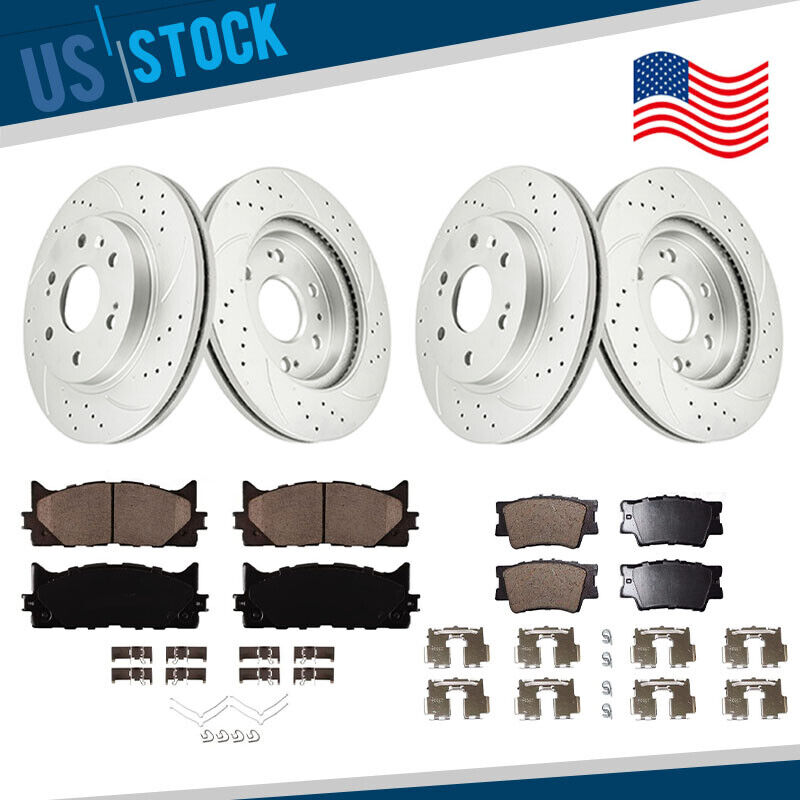 Front & Rear Drilled Rotors + Brake Pads for Toyota Camry Avalon ES350 ES300h
