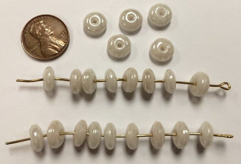 36 VINTAGE WEST GERMAN GLASS WHITE PEARLIZED 4x9mm. RONDELLE SPACER BEADS 4739