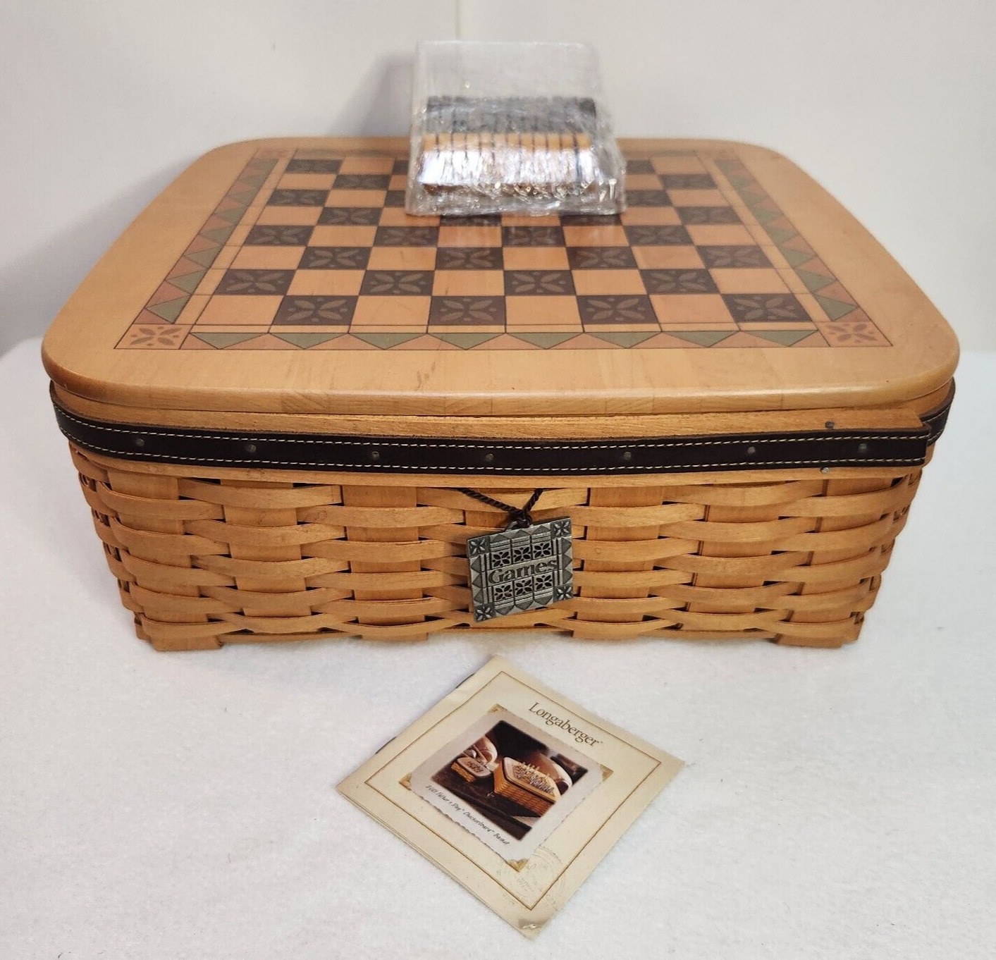 Longaberger 2001 Father's Day Checkerboard Basket+Lid+Protector+Game Pieces+Card