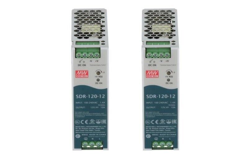 2 Pcs MEAN WELL SDR-120-12 DIN Rail Power Supplies 120W 12V 10A - 