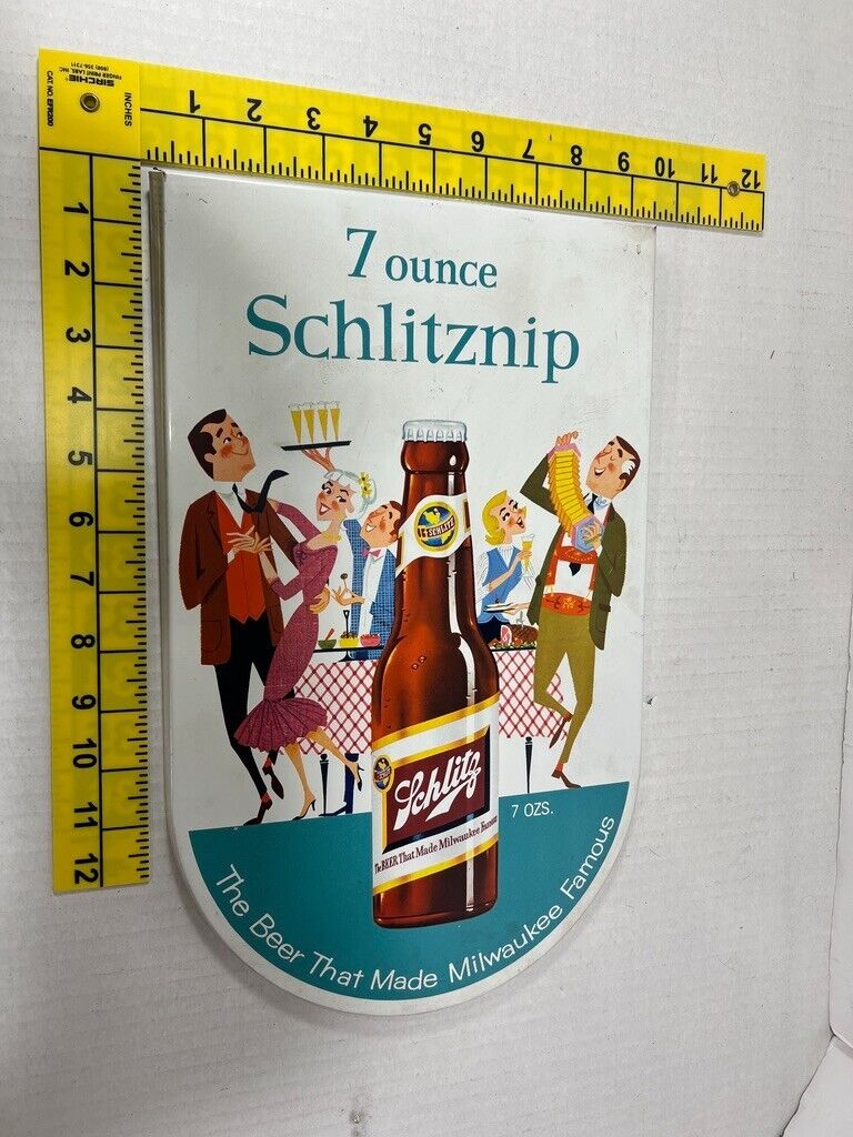 1957 Schlitz  Schlitznip Tin Beer Embossed Sign Back Bar Milwaukee WI Polka 🔥