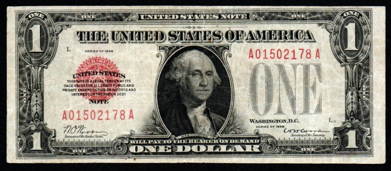 1928 $1 MID GRADE CRISP Legal Tender Funnyback United States Note