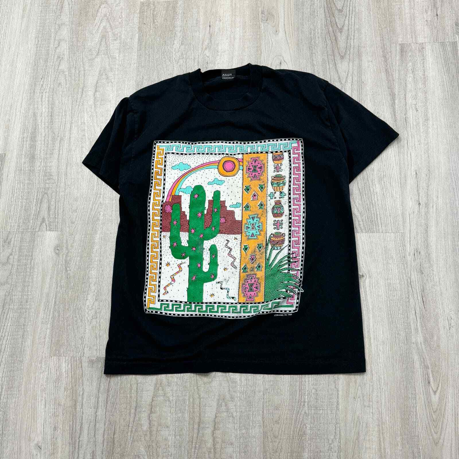 VINTAGE 1989 Cactus Desert Tribal Art Single Stitch Shirt Size Extra Large 80s