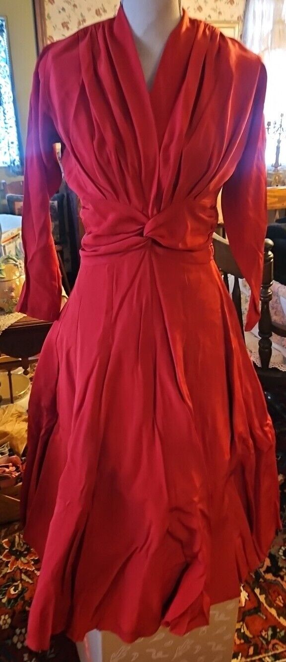 VINTAGE ELEANOR GREEN CALIFORNIA ♡ 1940s/1950s RED DRESS WITH PETTICOAT 