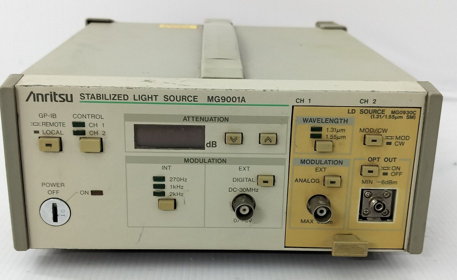 ANRITSU STABILIZED LIGHT SOURCE MG9001A LD SOURCE MG0930C