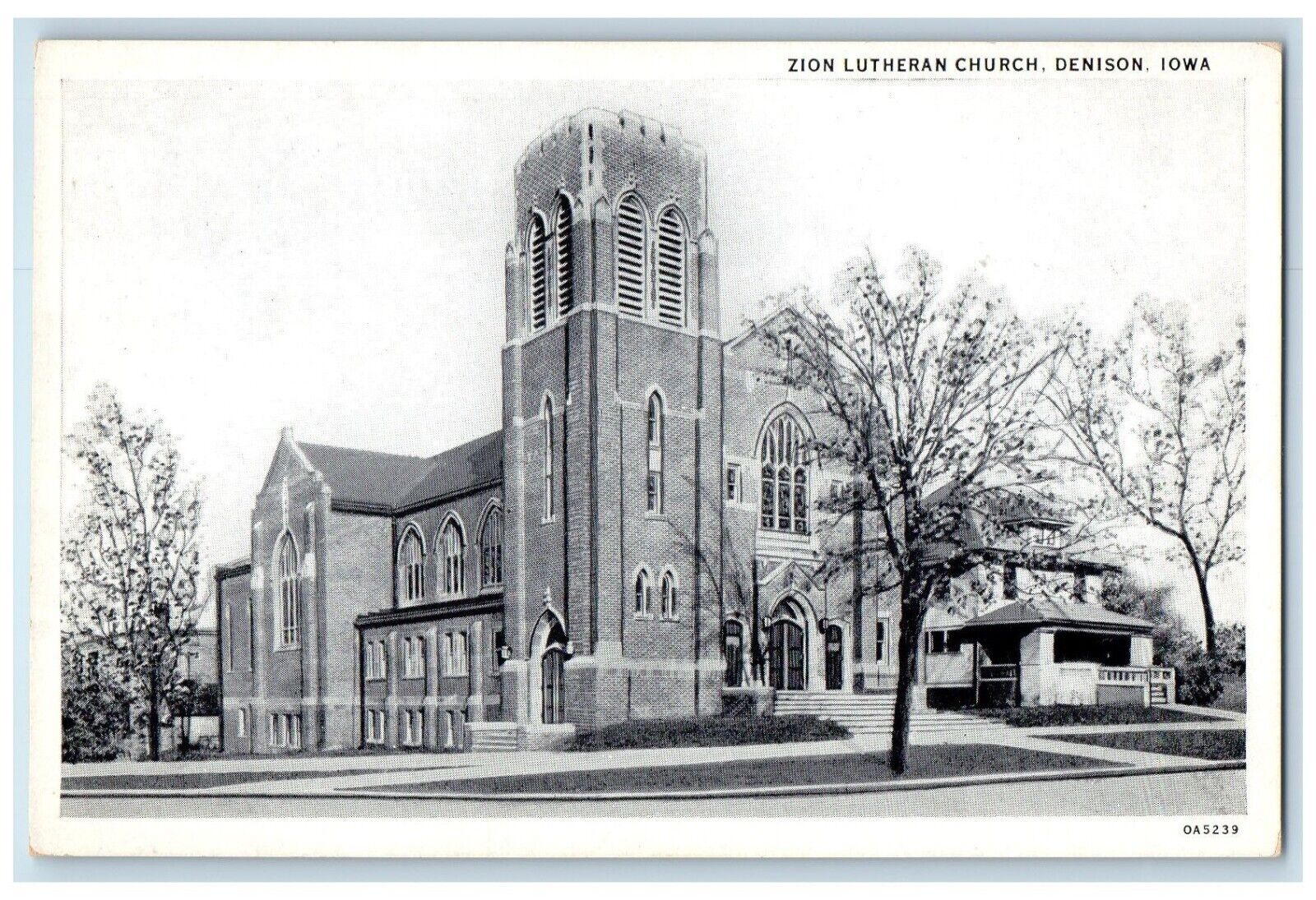 Denison Iowa Postcard Zion Lutheran Church Building Exterior View c1920 Antique