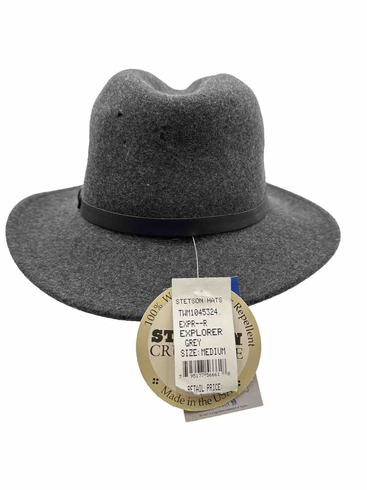 NEW Men’s Stetson Explorer Hat Crushable Grey MEDIUM  100% Wool