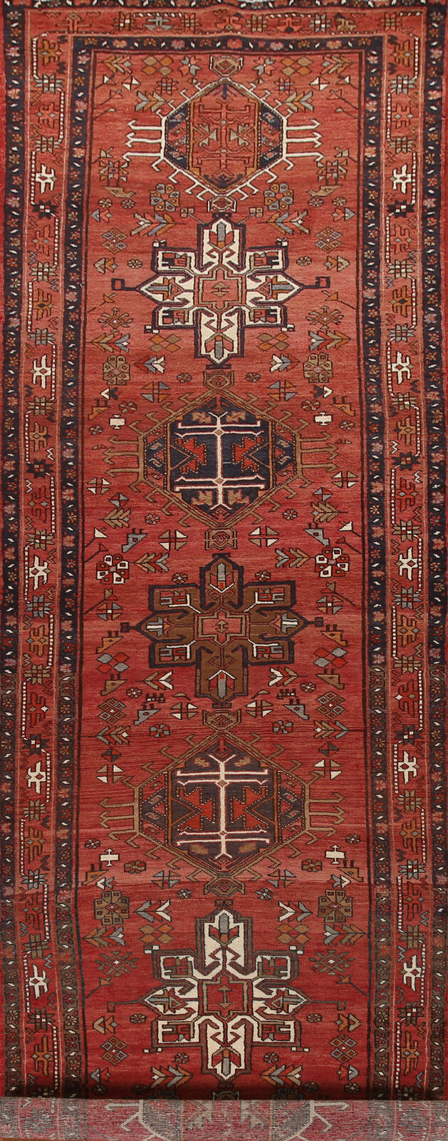 Vintage Geometric Handmade Heriz Long Runner Rug 4x16 Tribal Wool Hallway Carpet
