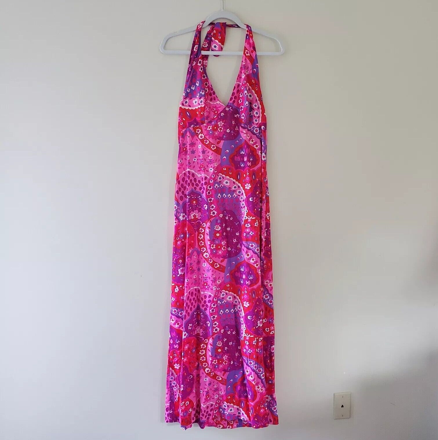Vintage 60s & 70s Hawaiian Dress Hawaii Nei Floral Halter Maxi Pink S/M