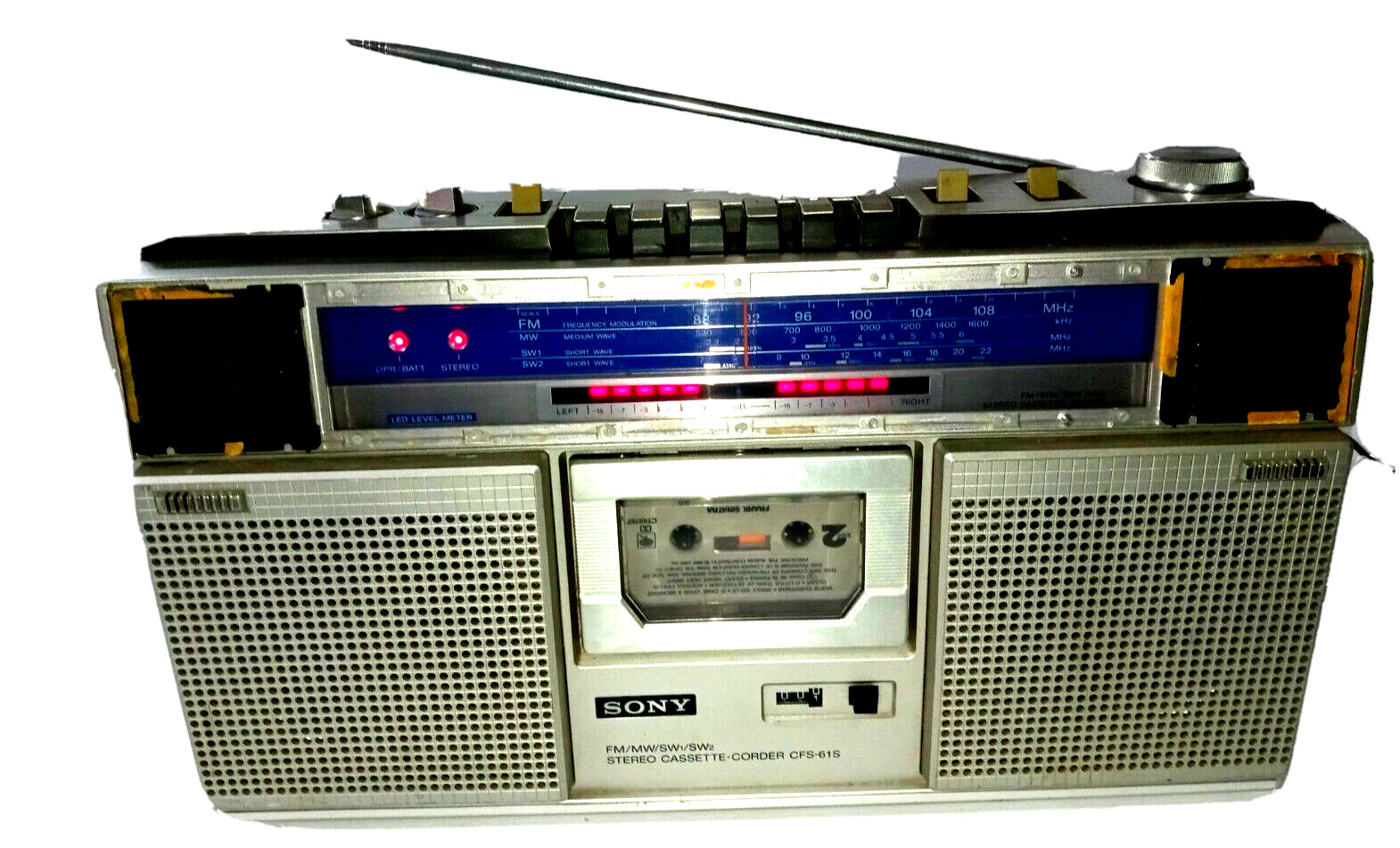 Vintage Sony CFS-61S FM Stereo Cassette Recorder Tape Deck Boombox FM/FW/SW1/SW2