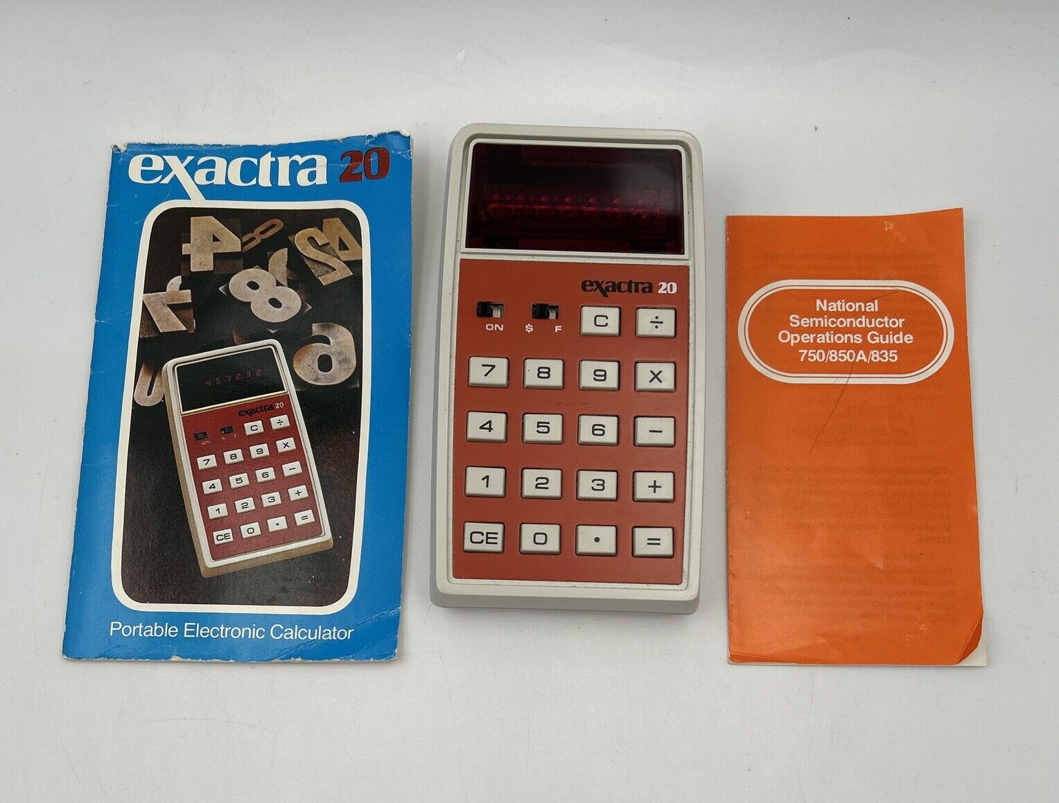 Vintage Texas Instruments Exactra 20 LED Calculator - Tested Working w/ Manuals