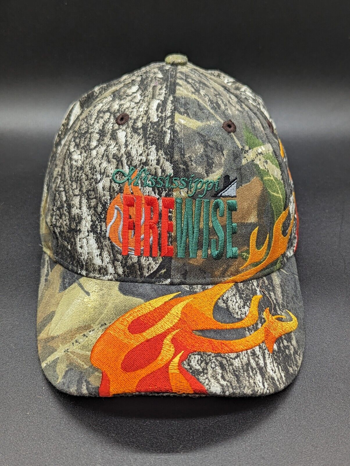 Y2K Vintage Firewise Camo Big Embroidered Flame Snapback Hunting Firefighter Hat