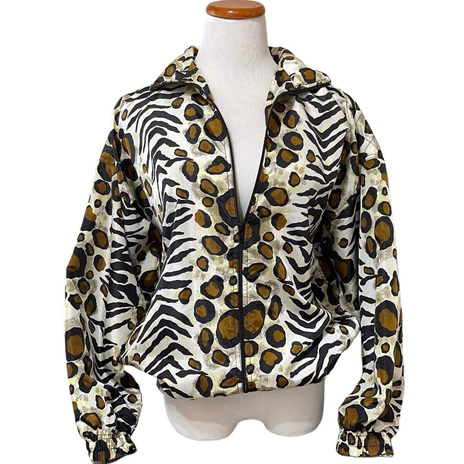 Y2k Kloz Size M Medium Leopard Print Jacket Vintage Oversized Zip Front Light